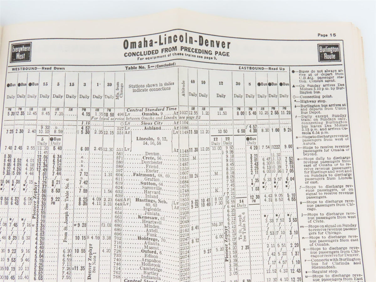 CB&amp;Q Burlington Route Railroad Time Tables - October-December, 1943