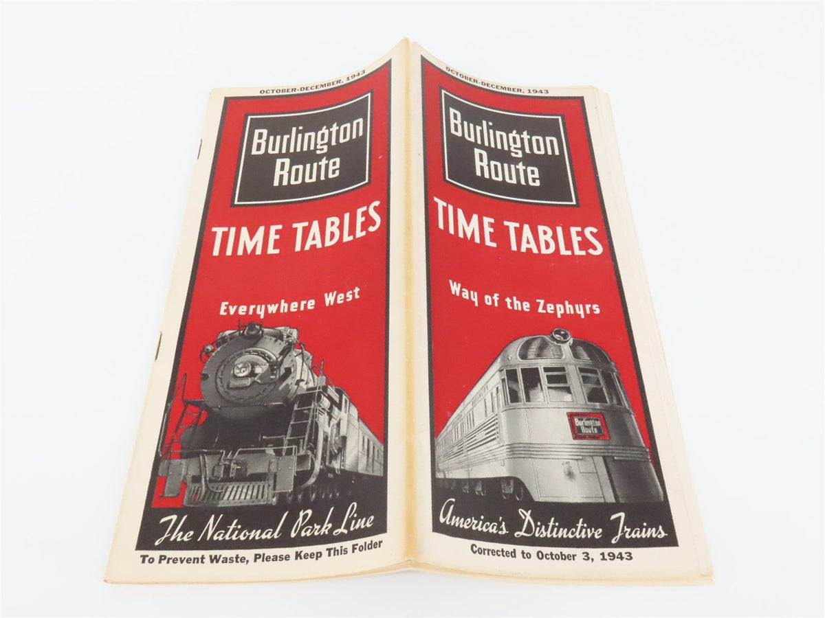 CB&amp;Q Burlington Route Railroad Time Tables - October-December, 1943