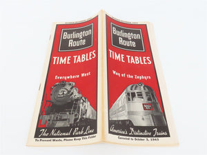 CB&Q Burlington Route Railroad Time Tables - October-December, 1943