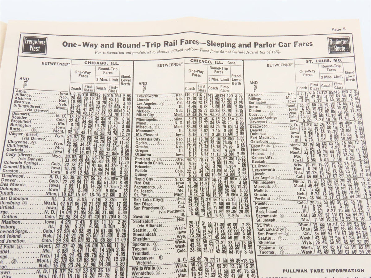 CB&amp;Q Burlington Route Railroad Time Tables - July-September, 1944