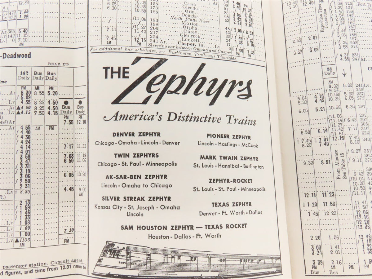 CB&amp;Q Burlington Route Railroad Time Tables - July-September, 1944