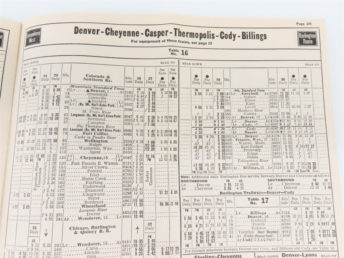 CB&amp;Q Burlington Route Railroad Time Tables - July-September, 1944