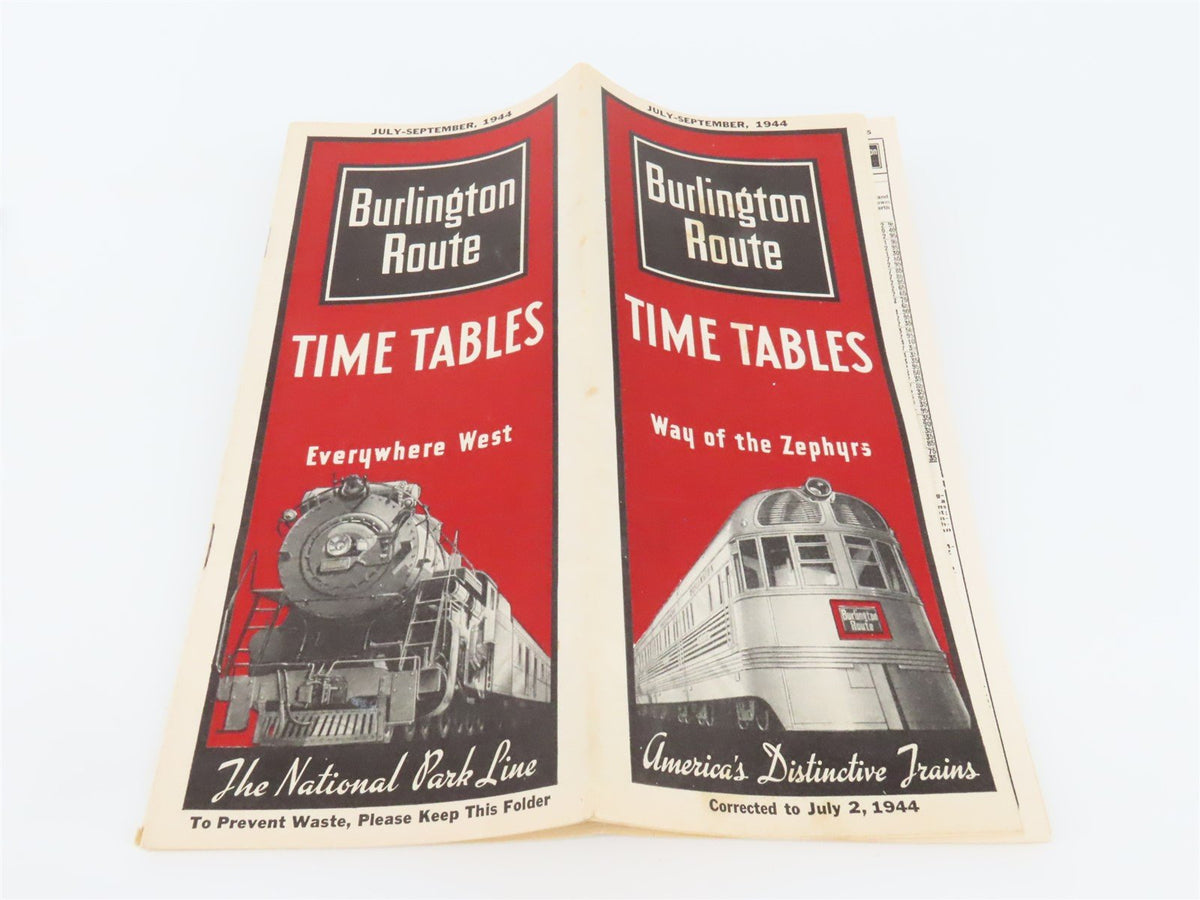 CB&amp;Q Burlington Route Railroad Time Tables - July-September, 1944