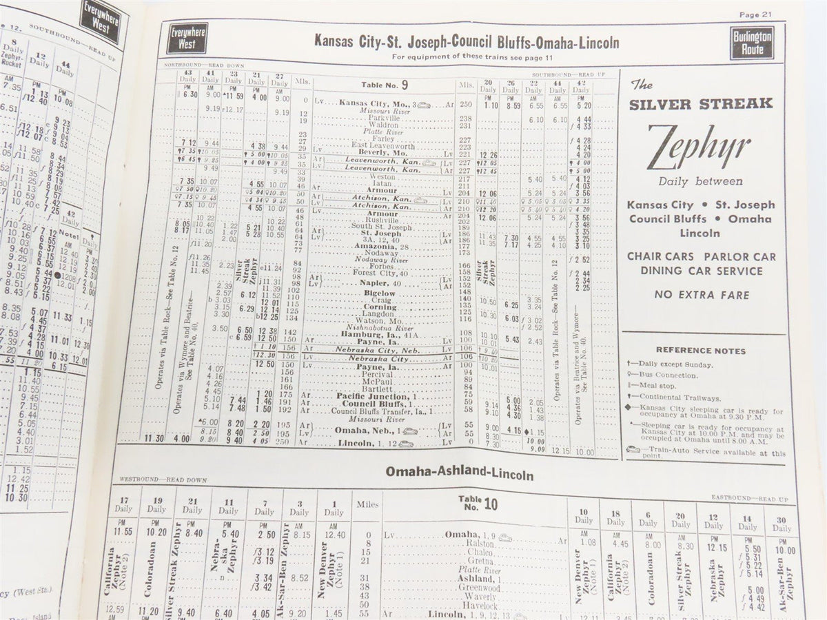 CB&amp;Q Burlington Route Railroad Time Tables - November, 1956 - April, 1957