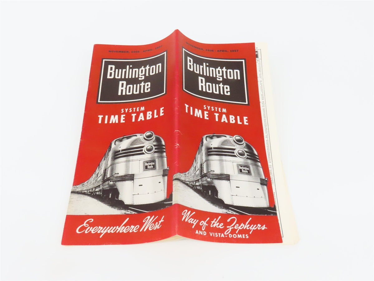 CB&amp;Q Burlington Route Railroad Time Tables - November, 1956 - April, 1957