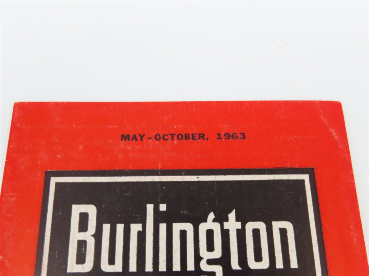 CB&amp;Q Burlington Route Railroad Time Schedules Of Principal Trains May-Oct. 1963
