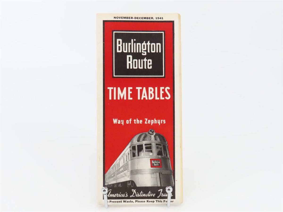 CB&amp;Q Burlington Route Railroad Time Tables - November-December, 1941