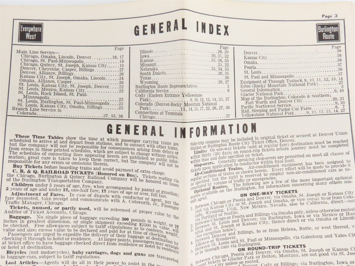 CB&amp;Q Burlington Route Railroad Time Tables - November-December, 1941