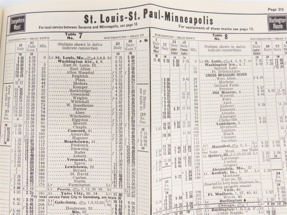 CB&amp;Q Burlington Route Railroad Time Tables - November-December, 1941