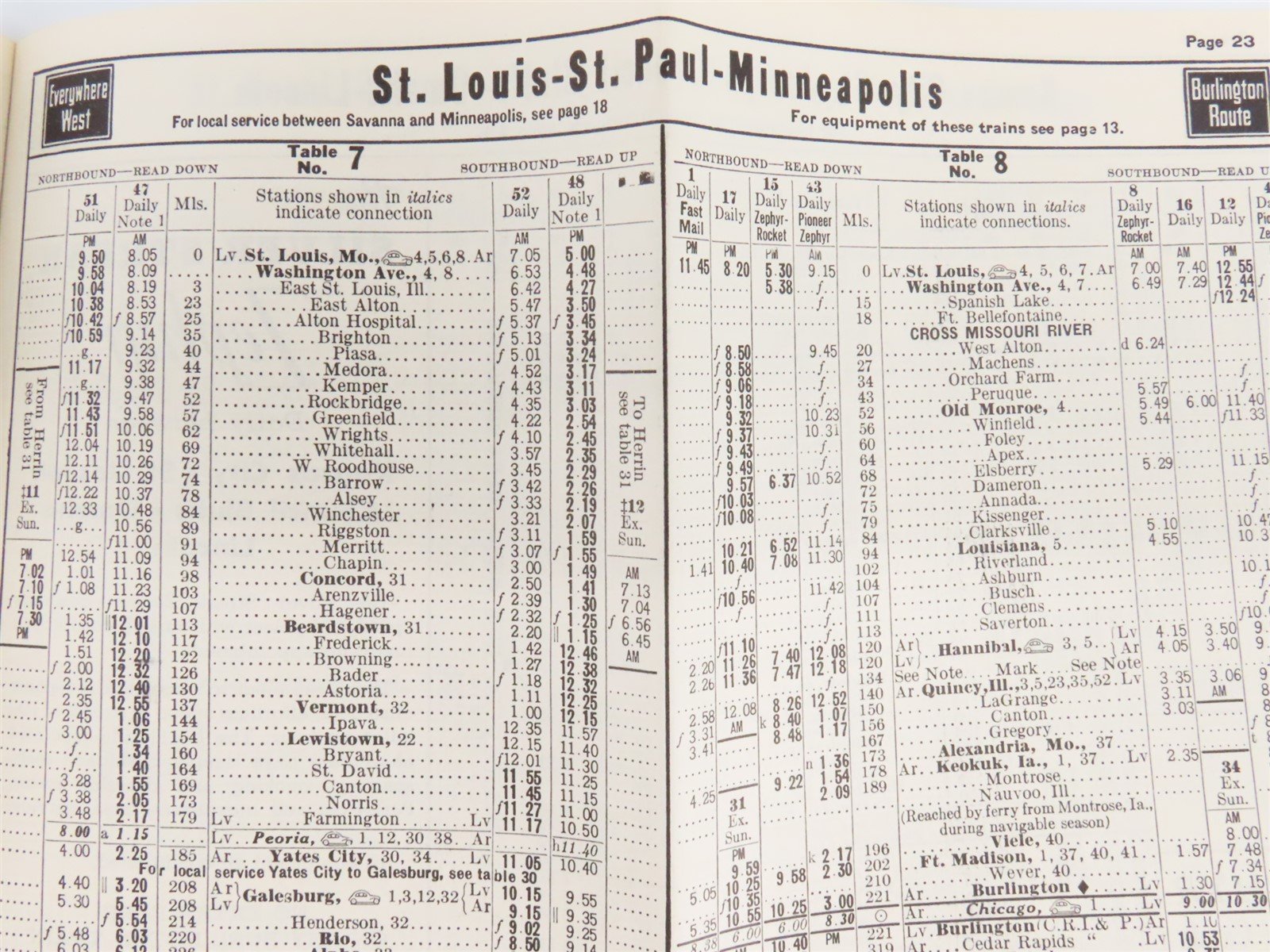 CB&Q Burlington Route Railroad Time Tables - November-December, 1941