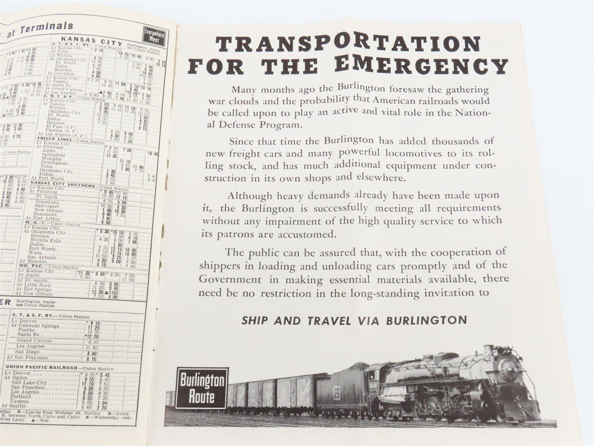 CB&amp;Q Burlington Route Railroad Time Tables - November-December, 1941