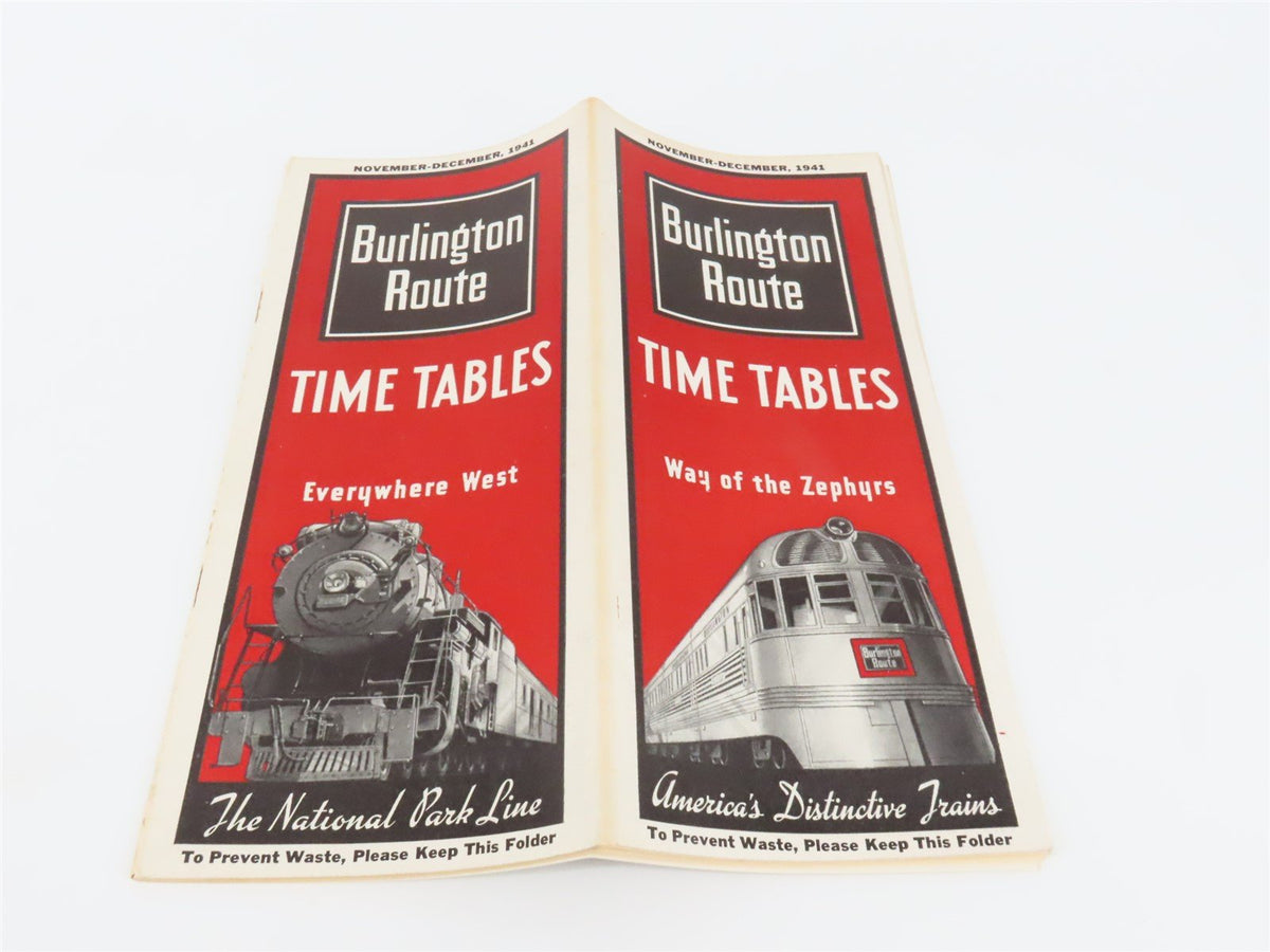 CB&amp;Q Burlington Route Railroad Time Tables - November-December, 1941