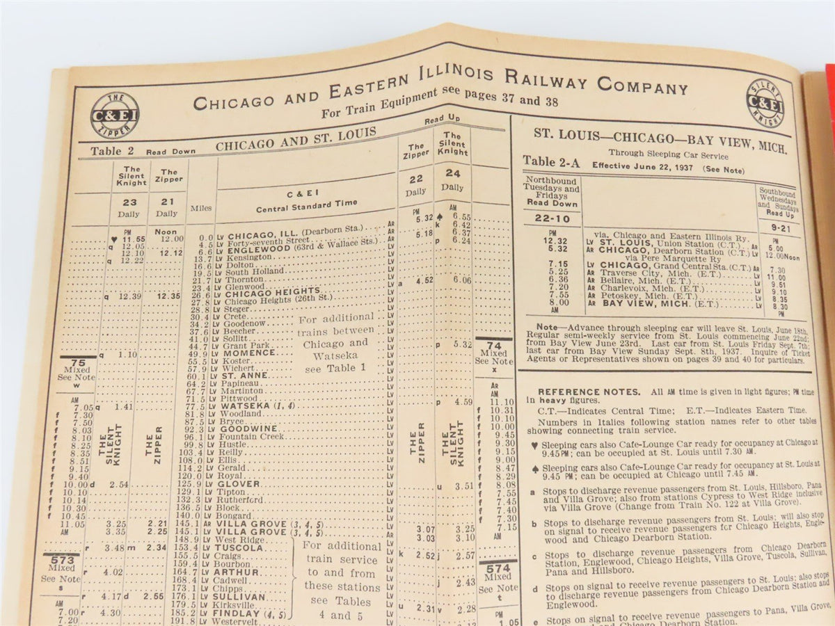 C&amp;EI Chicago &amp; Eastern Illinois Railway Time Tables - June 13, 1937