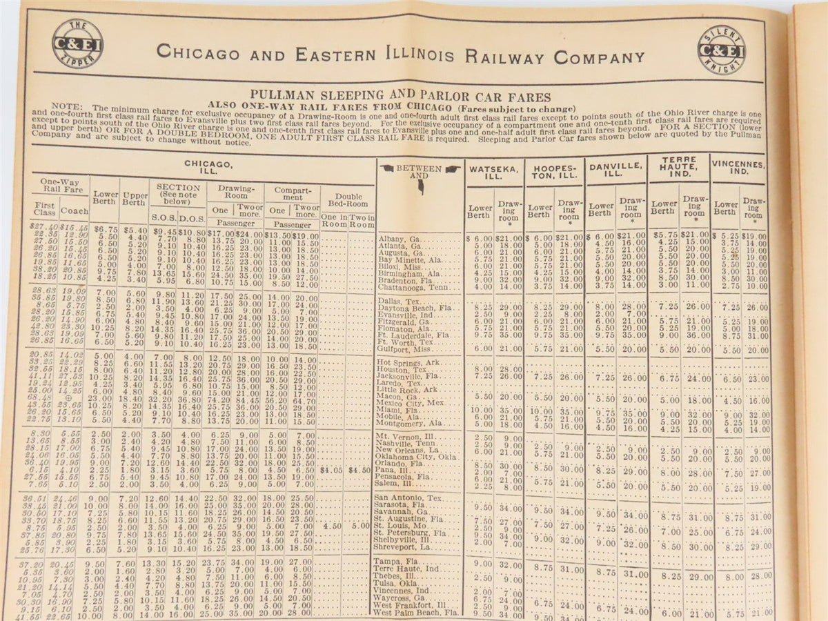 C&amp;EI Chicago &amp; Eastern Illinois Railway Time Tables - June 13, 1937