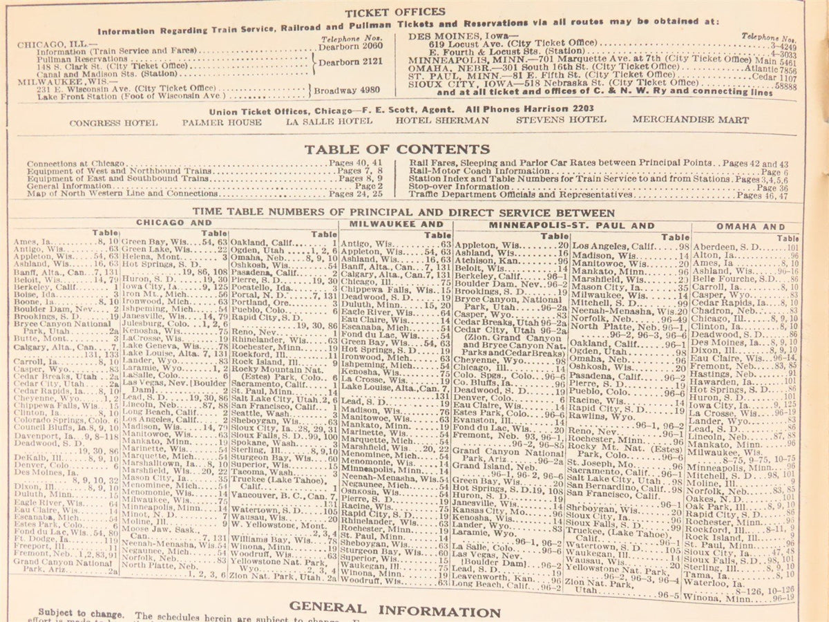 CNW Chicago &amp; North Western Line Time Tables - August 1, 1934