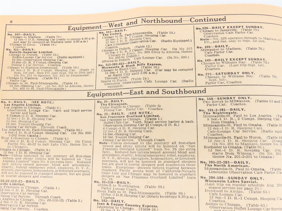 CNW Chicago &amp; North Western Line Time Tables - August 1, 1934