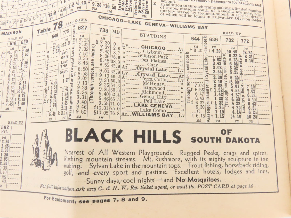 CNW Chicago &amp; North Western Line Time Tables - August 1, 1934