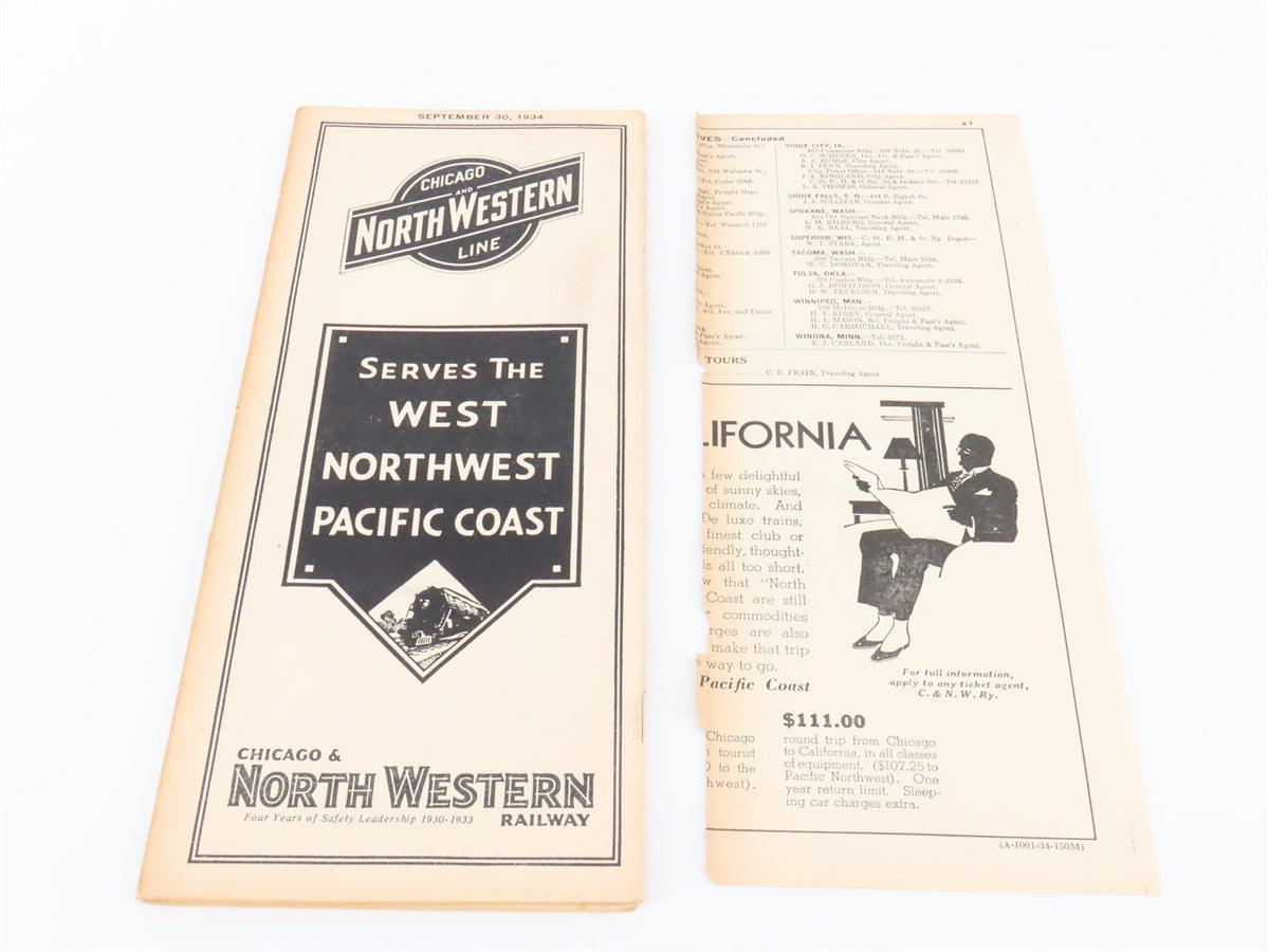 CNW Chicago &amp; North Western Line Time Tables - September 30, 1934