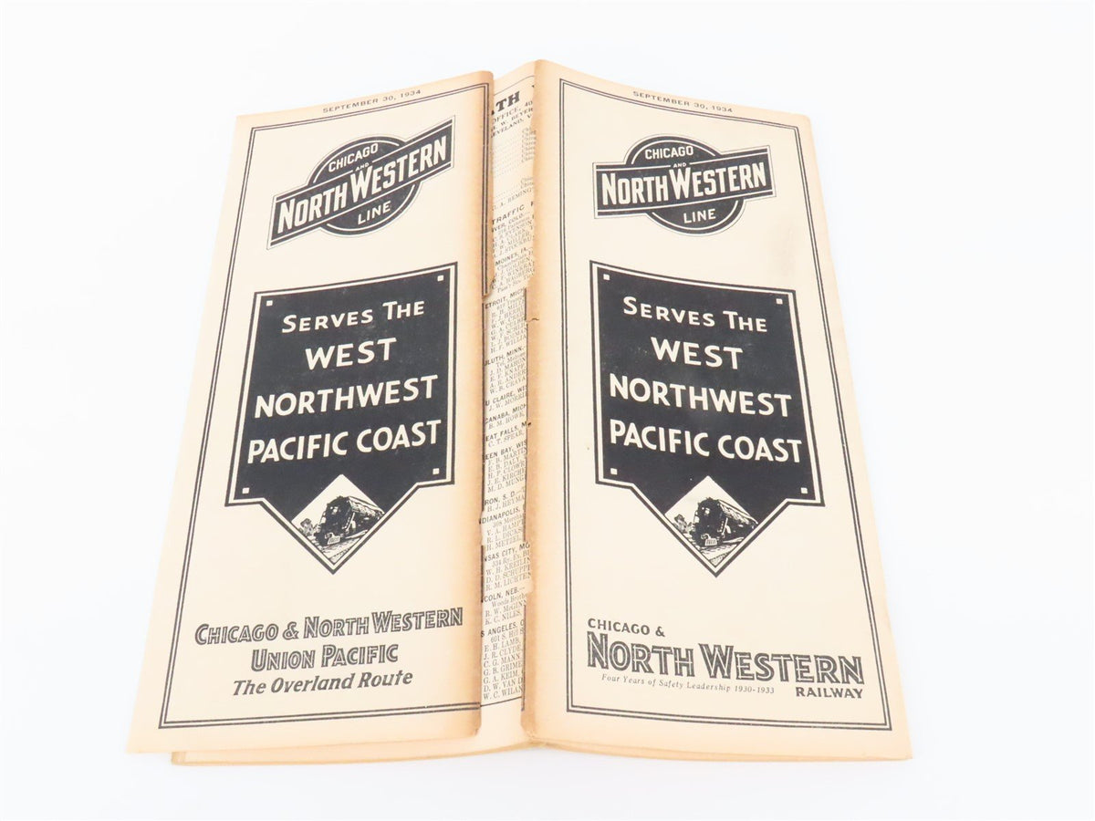 CNW Chicago &amp; North Western Line Time Tables - September 30, 1934