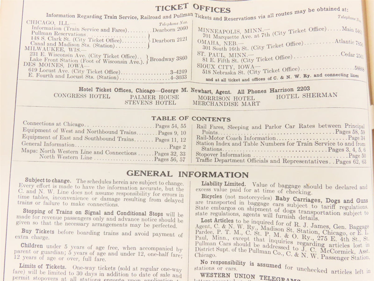 CNW Chicago &amp; North Western Line Time Tables - July 8, 1937