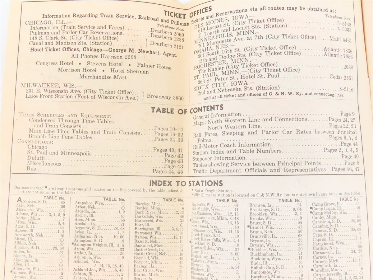 CNW Chicago &amp; North Western Line Time Tables - September 29, 1940