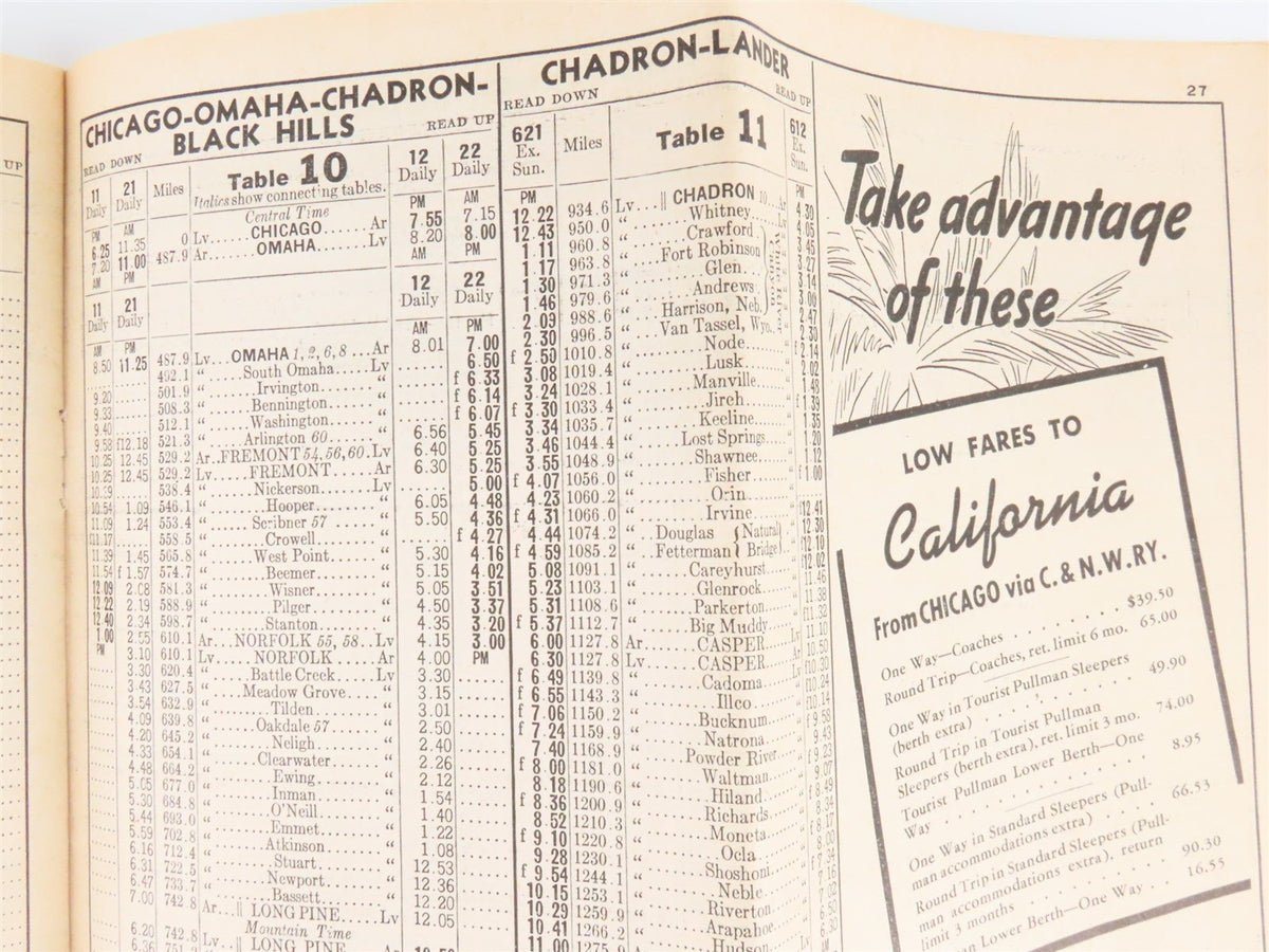 CNW Chicago &amp; North Western Line Time Tables - September 29, 1940