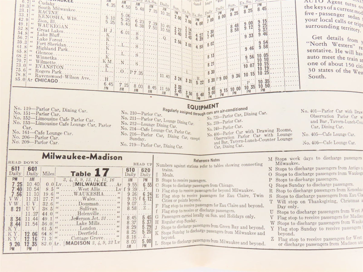 CNW Chicago &amp; North Western Line Time Tables - September 29, 1940