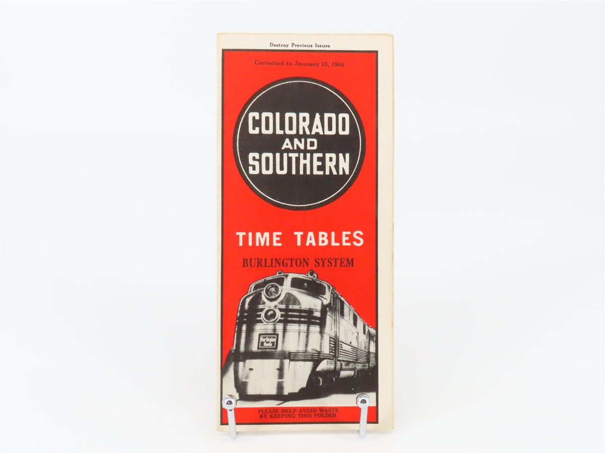 C&amp;S Colorado &amp; Southern Burlington System Time Tables - January 15, 1944