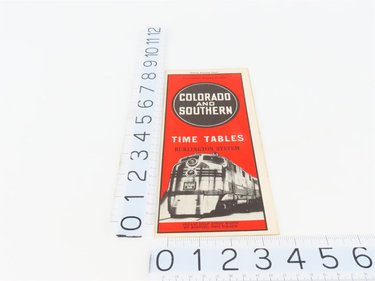 C&amp;S Colorado &amp; Southern Burlington System Time Tables - January 15, 1944