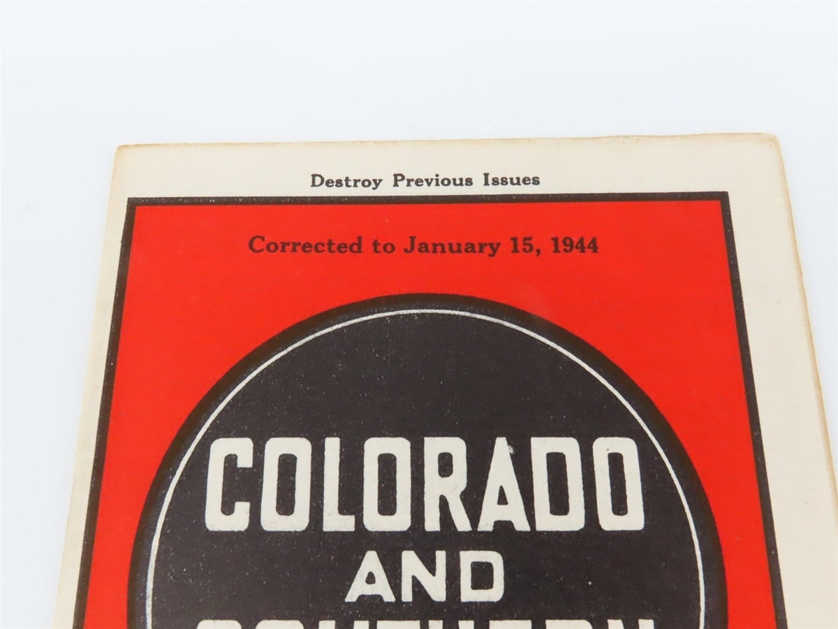 C&amp;S Colorado &amp; Southern Burlington System Time Tables - January 15, 1944