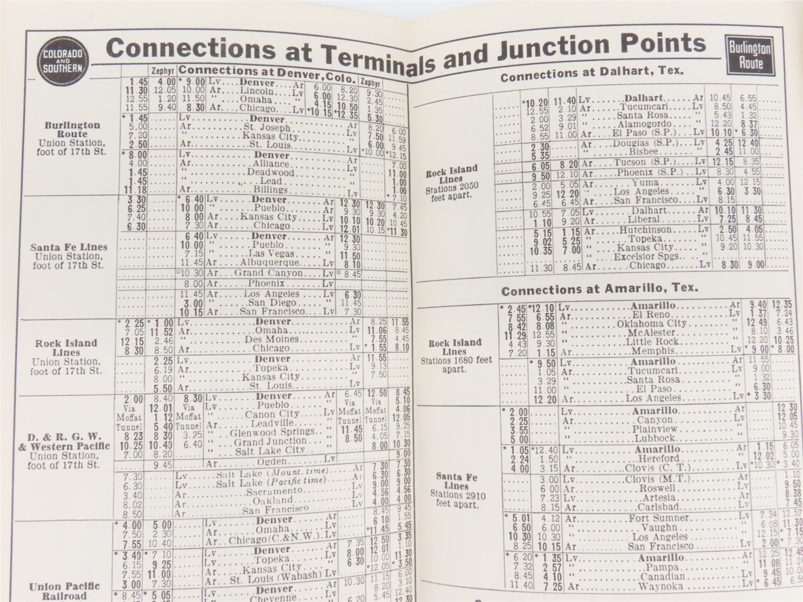 C&S Colorado & Southern Burlington System Time Tables - January 15, 1944