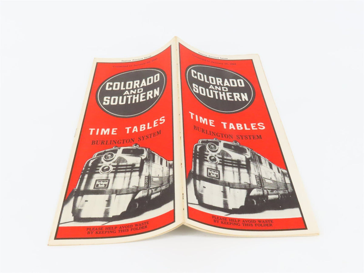 C&amp;S Colorado &amp; Southern Burlington System Time Tables - January 15, 1944