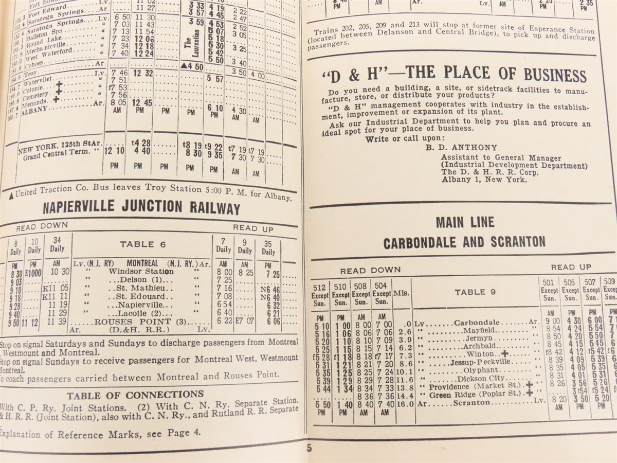 D&amp;H Delaware &amp; Hudson Railroad Time Tables - March 1, 1946