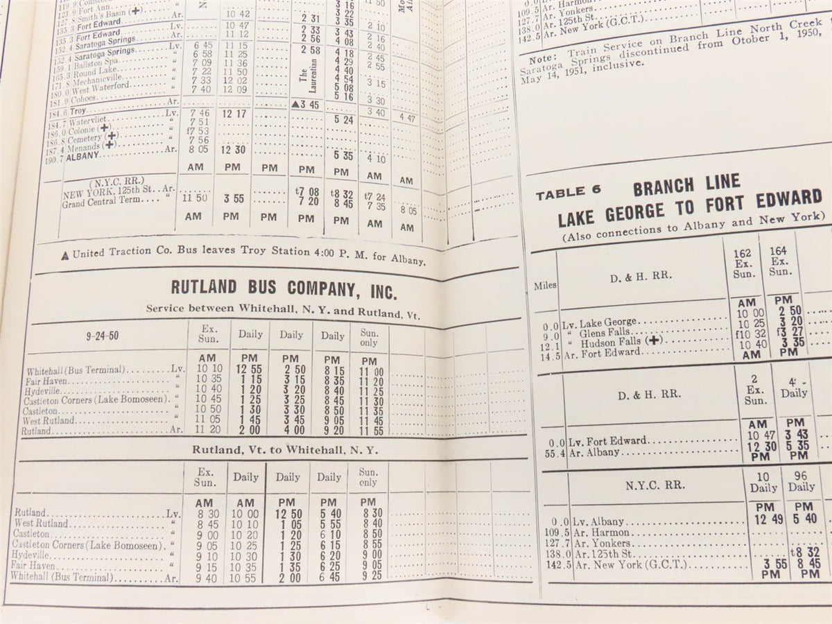 D&amp;H Delaware &amp; Hudson Railroad Time Tables - September 24, 1950