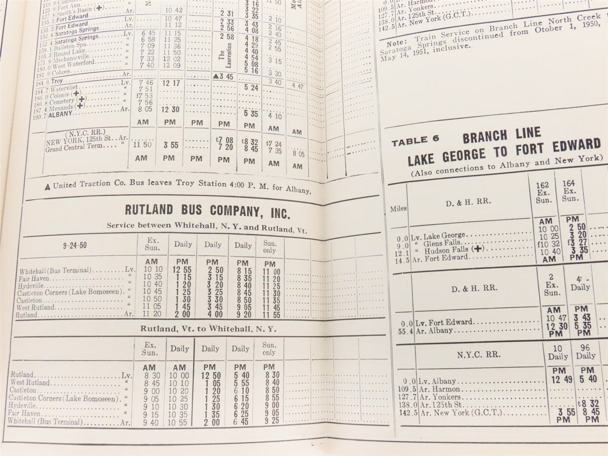 D&amp;H Delaware &amp; Hudson Railroad Time Tables - September 24, 1950