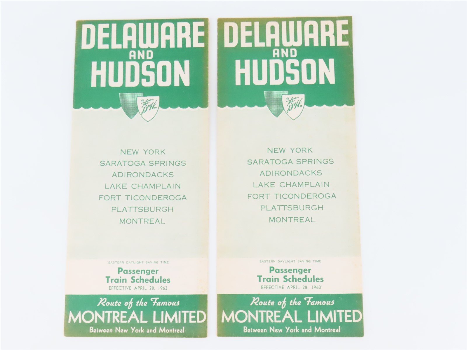 D&H Delaware & Hudson Railroad Passenger Train Schedules - April 28, 1963 (2 Pk)