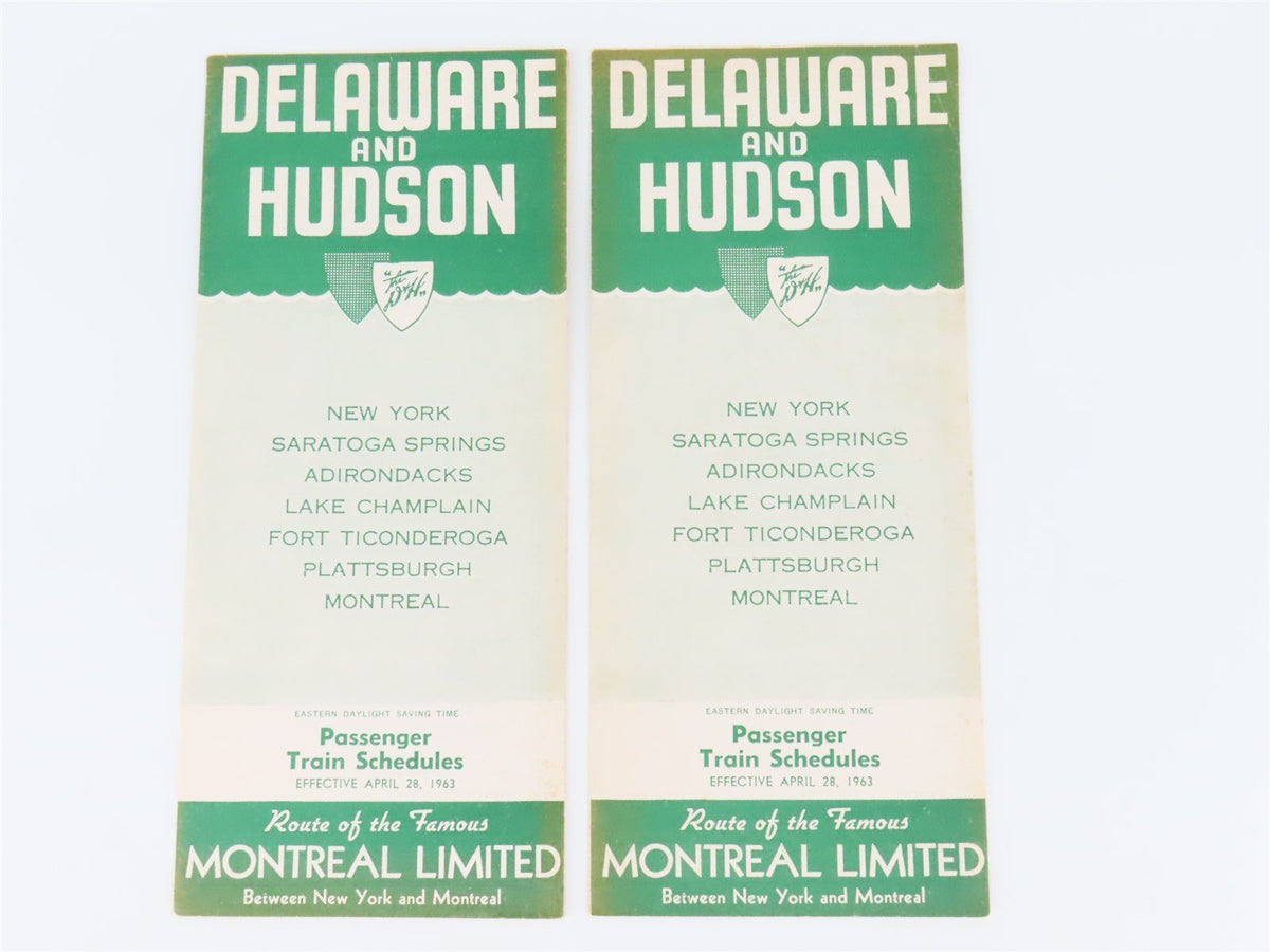 D&amp;H Delaware &amp; Hudson Railroad Passenger Train Schedules - April 28, 1963 (2 Pk)