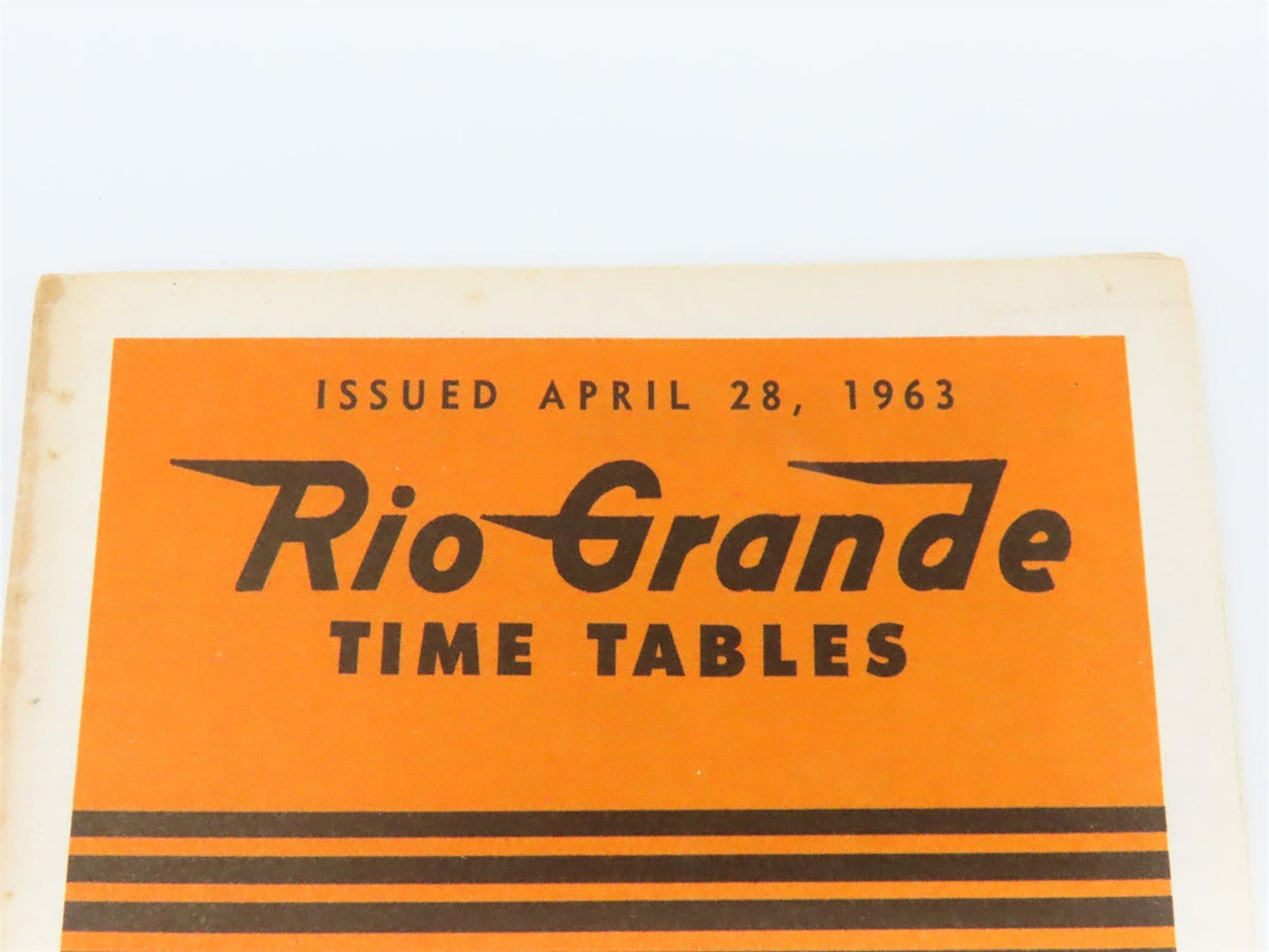 D&amp;RGW Denver, Rio Grande &amp; Western Railroad Time Tables - April 28, 1963