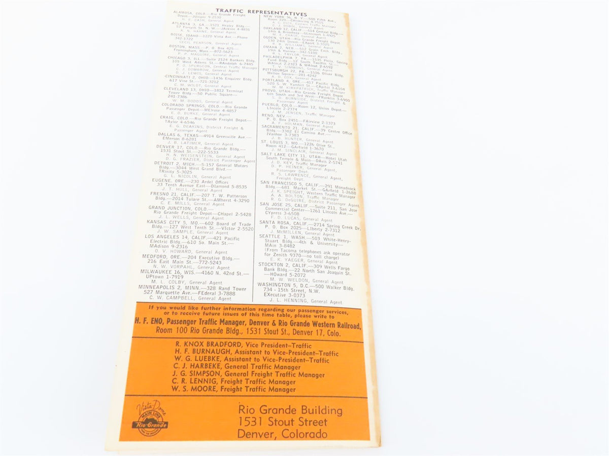 D&amp;RGW Denver, Rio Grande &amp; Western Railroad Time Tables - April 28, 1963