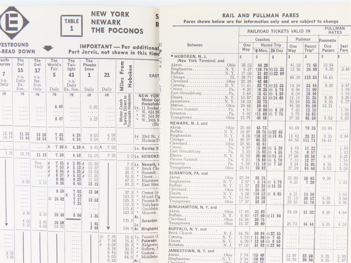 EL Erie Lackawanna Rail Time Tables - April 28, 1963 &amp; April 25, 1965 (2-Pack)