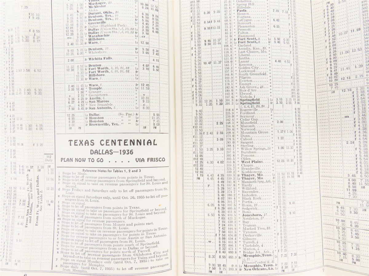 SL-SF Frisco Lines Railroad Time Tables - August, 1935