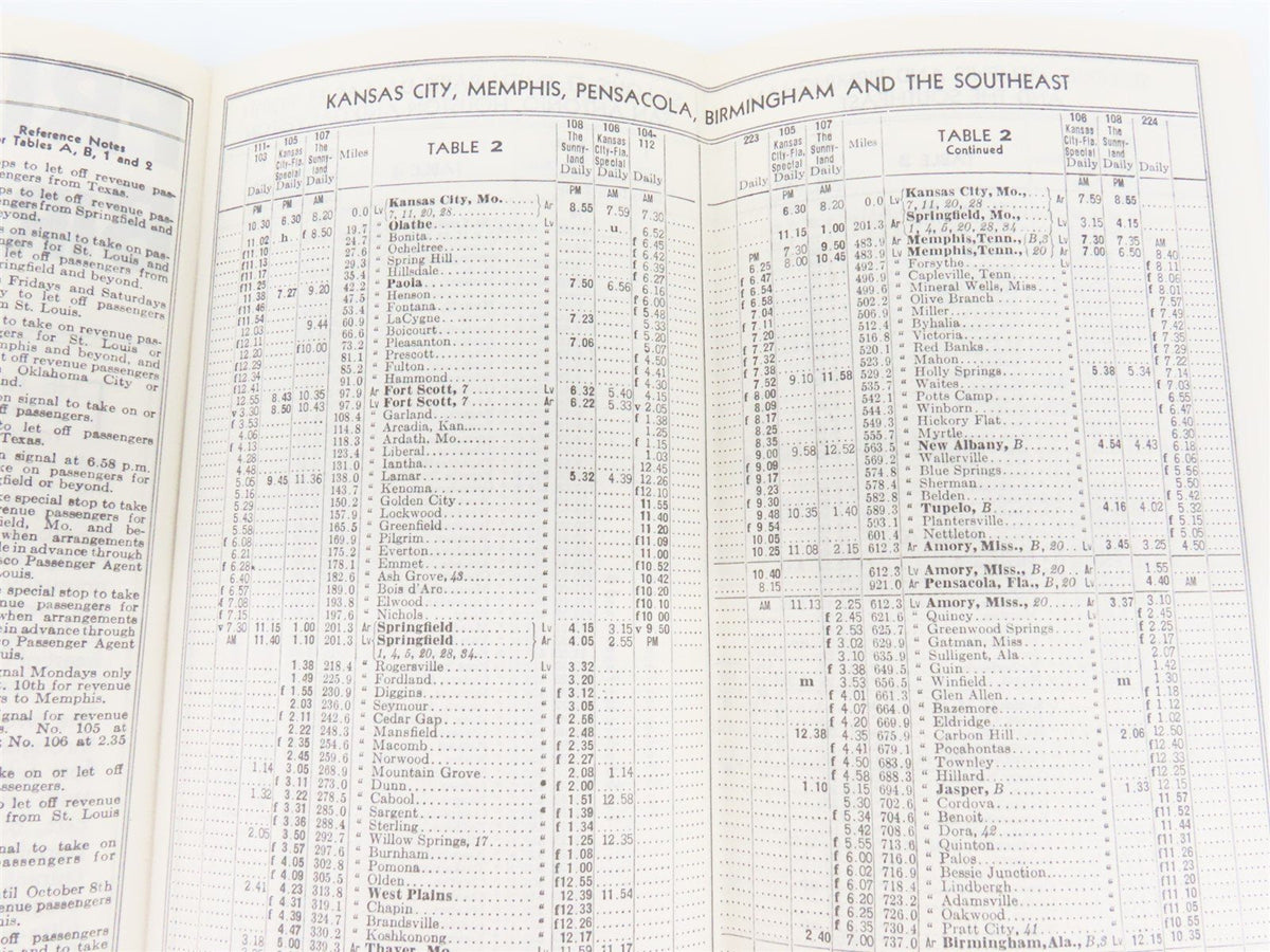 SL-SF St. Louis-San Francisco &quot;Frisco&quot; Railroad Time Tables - July, 1938