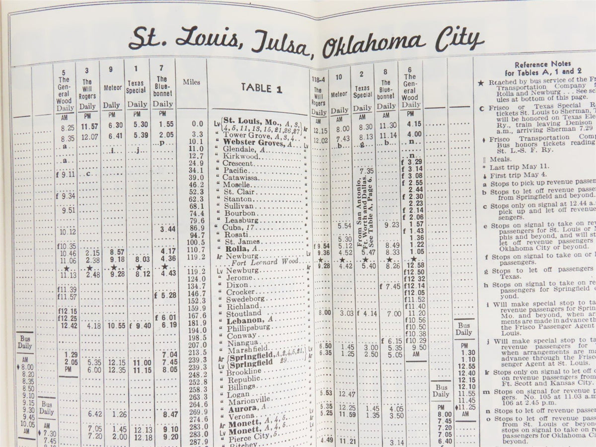 SL-SF St. Louis-San Francisco &quot;Frisco&quot; Railroad Time Tables - May, 1941