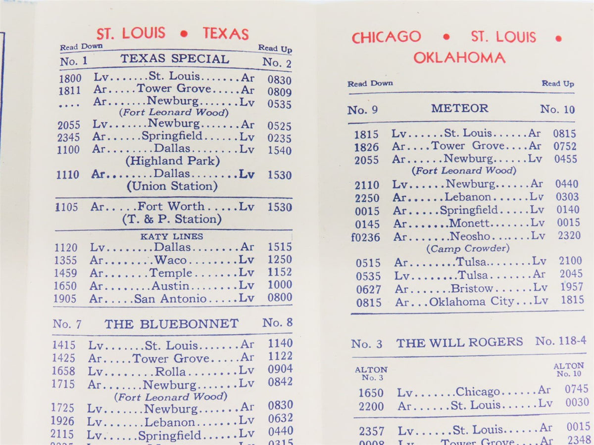 SL-SF &quot;Frisco&quot; Lines Time Table For Military Personnel - June, 1945