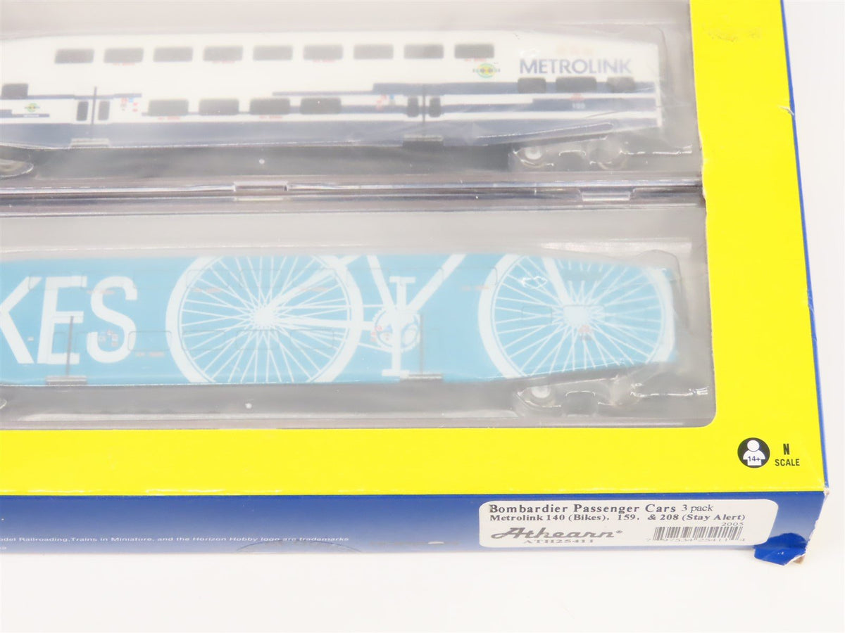 N Athearn ATH25411 SCAX Metrolink Bombardier Passenger 3-Pack &quot;Bikes/Stay Alert&quot;