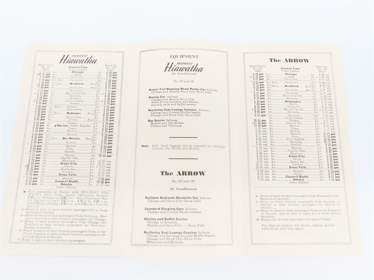 MILW Milwaukee Road Hiawatha Railroad Time Tables - September 1, 1951
