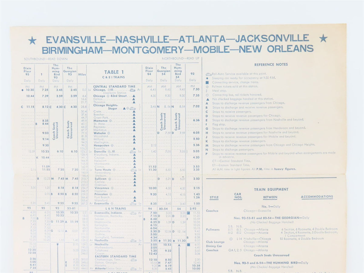 C&amp;EI Chicago &amp; Eastern Illinois Railroad Passenger Time Tables - April 29, 1962