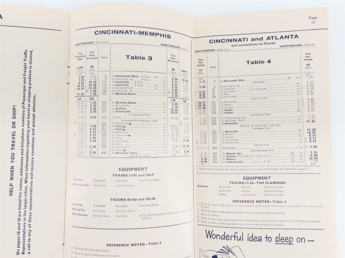 L&amp;N Louisville &amp; Nashville Passenger Train Time Tables - April 28, 1963