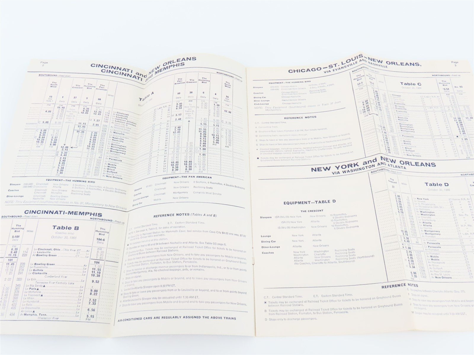 L&N Louisville & Nashville Passenger Train Time Tables - October 30, 1966