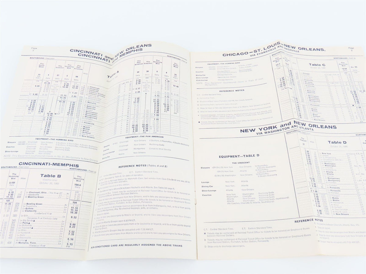 L&amp;N Louisville &amp; Nashville Passenger Train Time Tables - October 30, 1966